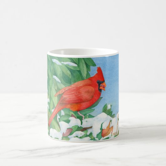 雪に覆われた(鳥)ショウジョウコウカンチョウ コーヒーマグカップ (中央)