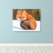 雪に赤いキツネ |ユーコン キャンバスプリント (インサイチュ (ウッドフロア))