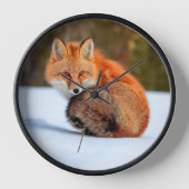 雪に赤いキツネ |ユーコン 壁時計 (正面)