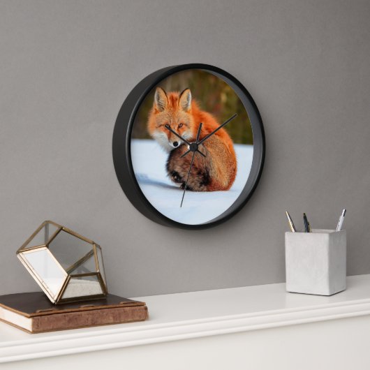 雪に赤いキツネ |ユーコン 壁時計 (オフィス)