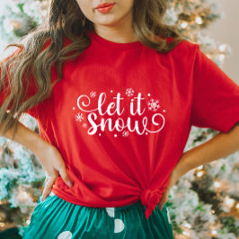 雪に赤の女性のクリスマスTシャツ Tシャツ