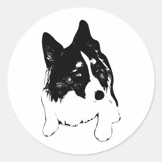雪に輝く犬ステッカー ラウンドシール (正面)