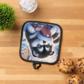 雪に遊覆われた冬のブーツを持つ子犬 鍋敷き (トップダウン)