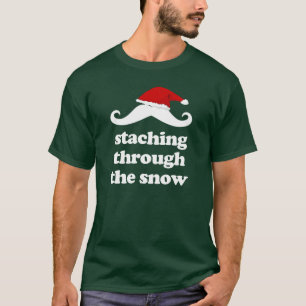 雪のおもしろいなクリスマスのmustachを通したStaching Tシャツ