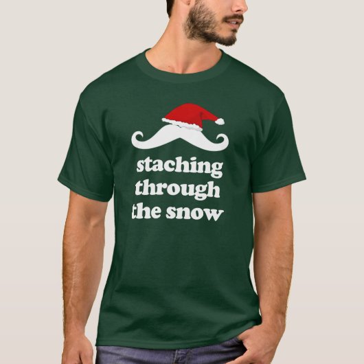 雪のおもしろいなクリスマスのmustachを通したStaching Tシャツ (正面)