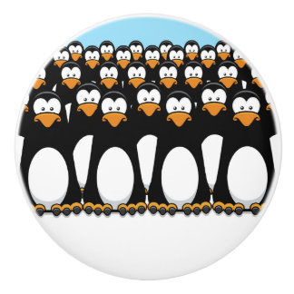 雪のおもしろいな漫画のペンギンの群集 セラミックノブ