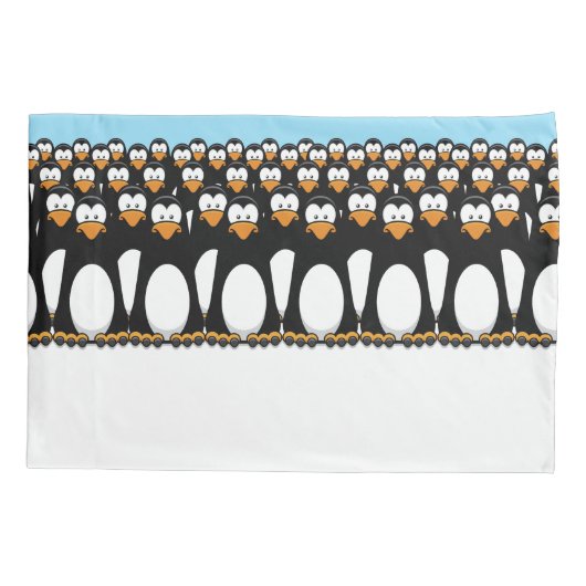 雪のおもしろいな漫画のペンギンの群集 枕カバー (裏面)