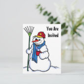 雪のおもしろいの冬の誕生日のパーティの招待状の雪だるま 招待状 (スタンド正面)