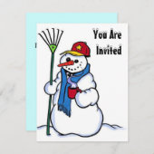 雪のおもしろいの冬の誕生日のパーティの招待状の雪だるま 招待状 (正面/裏面)