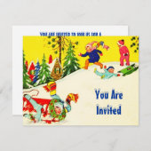 雪のおもしろいの冬の誕生日のパーティの招待状の雪だるま 招待状 (正面/裏面)