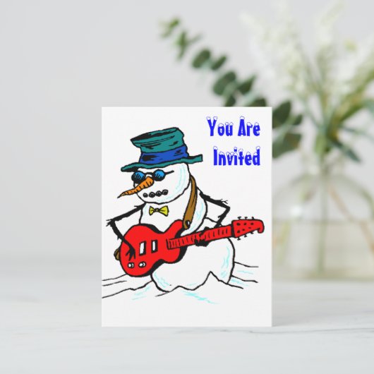 雪のおもしろいの冬の誕生日のパーティの招待状の雪だるま 招待状 (スタンド正面)