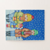 雪のおもしろいクリスマスの子供のキャロル歌手 ジグソーパズル (横)