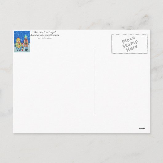 雪のおもしろいクリスマスデザインのキャロル歌手 シーズンポストカード (裏面)