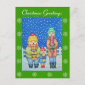 雪のおもしろいクリスマスデザインのキャロル歌手 シーズンポストカード (正面)