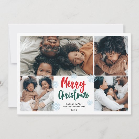 雪のおもしろいスクリプトメリークリスマスファミリー5枚の写真 シーズンカード (正面)