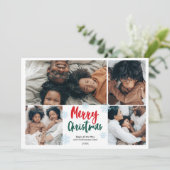 雪のおもしろいスクリプトメリークリスマスファミリー5枚の写真 シーズンカード (スタンド正面)