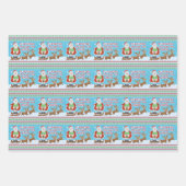 雪のおもしろい上を流れるクリスマスサンタクロース ラッピングペーパーシート (正面2)