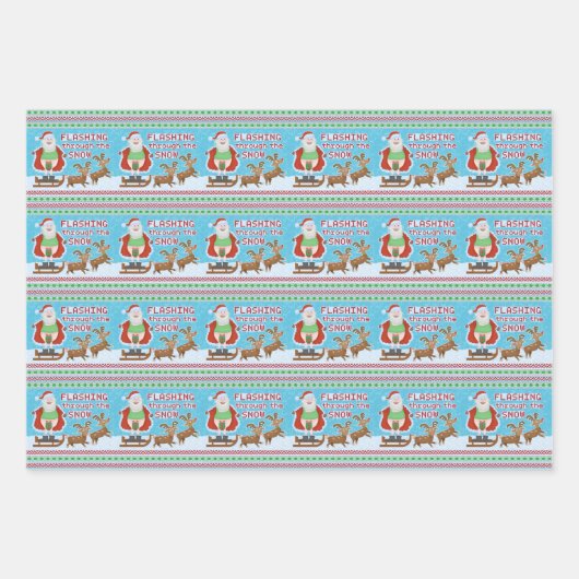 雪のおもしろい上を流れるクリスマスサンタクロース ラッピングペーパーシート (正面2)