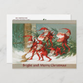 雪のおもしろい中を吹き飛ぶ赤いクリスマス小人 シーズンポストカード (正面/裏面)