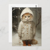 雪のおもしろい中、かわいいジンジャー猫 ポストカード (正面/裏面)