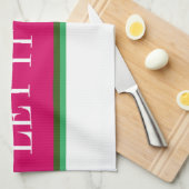 雪のおもしろい鮮やかなピンクの緑の白ストライプ色 キッチンタオル (四つ折り)