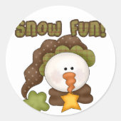 雪のおもしろいTシャツ1枚/ギフト ラウンドシール (正面)