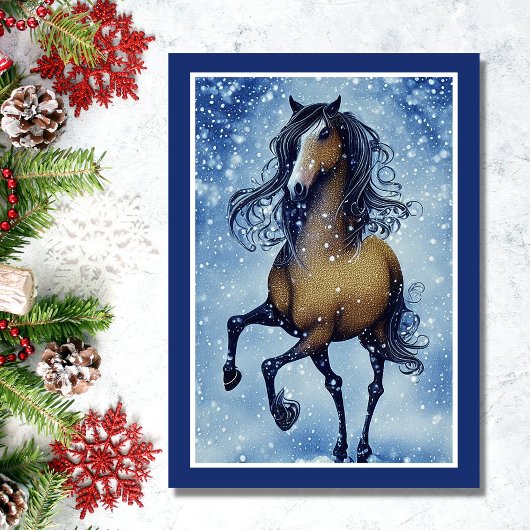 雪のお洒落中の美しい馬 シーズンカード