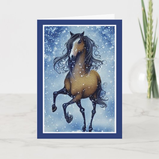 雪のお洒落中の美しい馬 シーズンカード (正面)