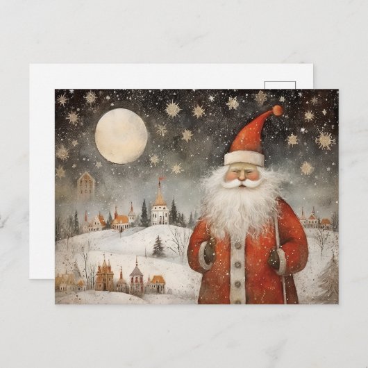 雪のお洒落多い村のサンタ ポストカード (正面/裏面)