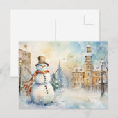 雪のお洒落多い村の陽気な雪だるま ポストカード (正面/裏面)