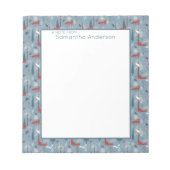 雪のお洒落森のキツネ鳥の北欧パターン ノートパッド (正面)