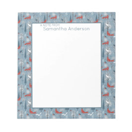 雪のお洒落森のキツネ鳥の北欧パターン ノートパッド