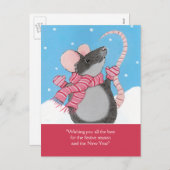 雪のお祝いの季節の郵便はがきの幸せなマウス シーズンポストカード (正面/裏面)