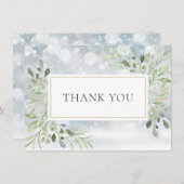 雪のかけらの緑の葉 サンキューカード (正面/裏面)