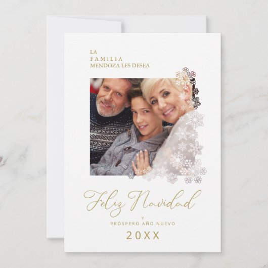 雪のかけらスペインのモダンエレガントのシッククリスマス シーズンカード (正面)