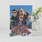 雪のかけら背景メリークリスマスフォトカード シーズンカード (スタンド正面)