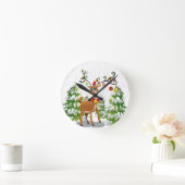 雪のかわいいトナカイ ラウンド壁時計 (ホーム)