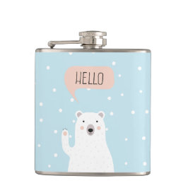 雪のかわいい白くまは挨拶します フラスク
