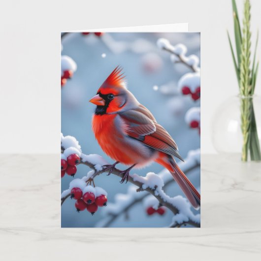 雪のかわいらし多い枝の(鳥)ショウジョウコウカンチョウ カード (正面)