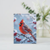 雪のかわいらし多い枝の(鳥)ショウジョウコウカンチョウ シーズンポストカード (スタンド正面)
