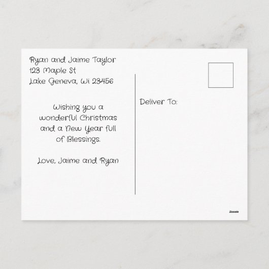 雪のかわいらし多い枝の（鳥）ショウジョウコウカンチョウ シーズンポストカード (裏面)