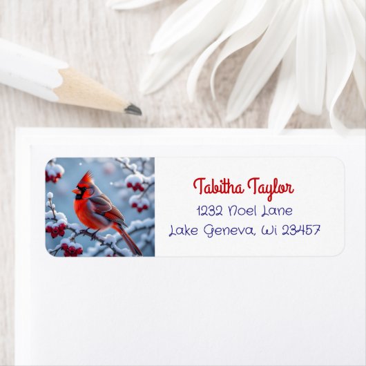 雪のかわいらし多い枝の（鳥）ショウジョウコウカンチョウ ラベル (インサイチュ)