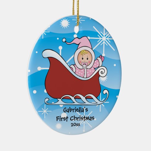 雪のそりのベビーの初めてのクリスマスのオーナメント セラミックオーナメント (右)