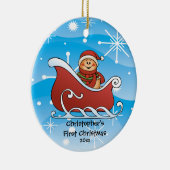 雪のそりのベビーの初めてのクリスマスのオーナメント セラミックオーナメント (右)