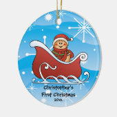 雪のそりのベビーの初めてのクリスマスのオーナメント セラミックオーナメント (左)