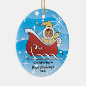 雪のそりのベビーの初めてのクリスマスのオーナメント セラミックオーナメント (右)