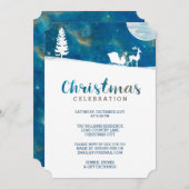 雪のそり乗りのオーロラ・ボレアリス・クリスマス・パーティ 招待状 (正面/裏面)