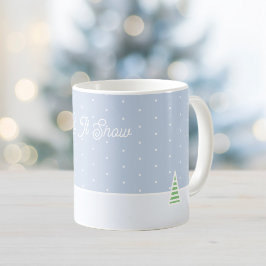 雪のちいさな木のクリスマスツリー アイスブルーのドット模様 コーヒーマグカップ