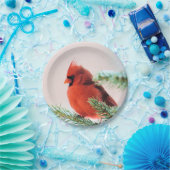 雪のちらばる松の木のカーディナル ペーパープレート (パーティー)