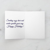 雪のち大騒ぎ - エレガントな青と金のホリデーカード シーズンカード (内部)